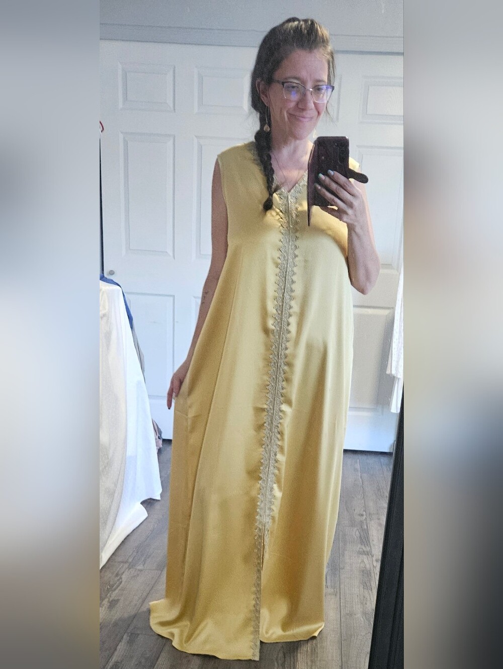 Gold Embellished V-Neck Maxi Dress